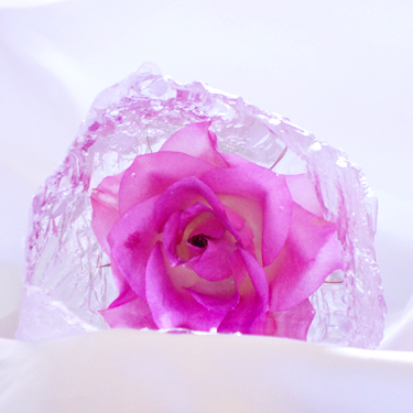 鉱石結晶のようなレジンに固めた薔薇の作品の画像